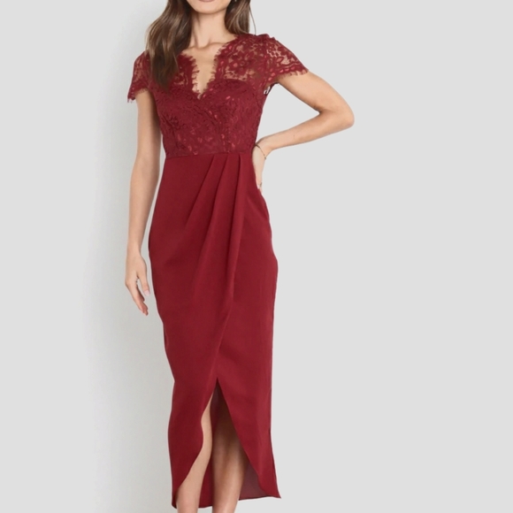 Petal & Pup V-neck Lace Lucille Dress In Wine Size 4 - Picture 1 of 12